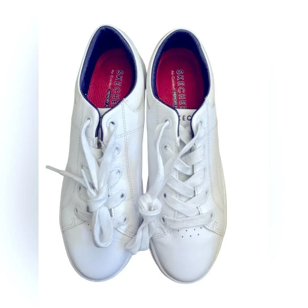 EUC worn once Skechers White Leather sneakers Street Cleats Sold Out Sz 9.5US - Picture 2 of 7